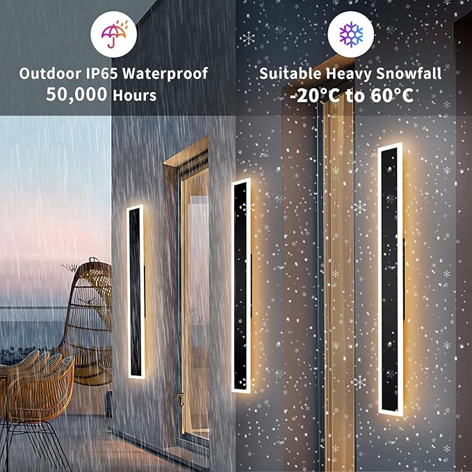 2 Pcs Modern Outdoor Wall Lights 31.5inch Dimmable 3000K-6000K with Remote Control Waterproof IP65 Exterior Long Wall Sconce for House Garage Patio