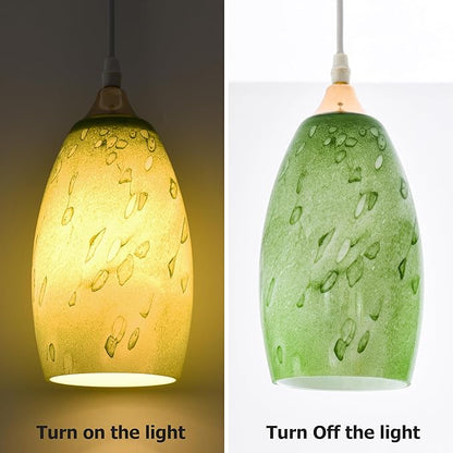3 Pc Green-plant Oval Pendant Light Shades Only,GO&SO Hand Blown Glass Pendant Lamp Shade,Fitter 1.57 ",Height 7.8 ",Max Diameter 4 ",Stained Glass Pendant Lights Kitchen Island Replacement Lamp Shade