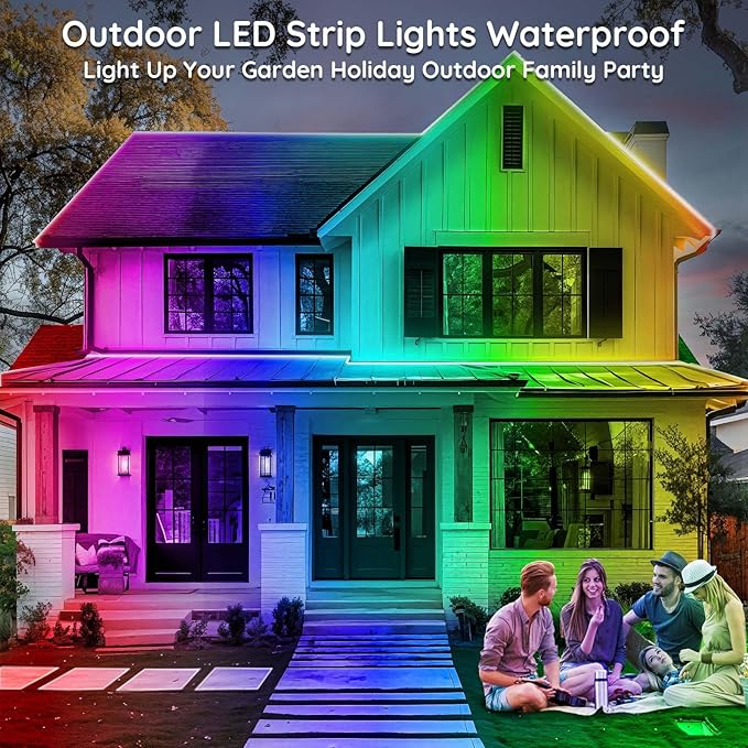 100ft Outdoor LED Strip Lights Waterproof,IP68 Outside Led Light Strips Waterproof with App and Remote,Music Sync RGB Exterior Led Rope Lights with Self Adhesive Back for Roof,Deck