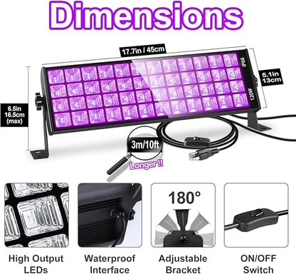 120W LED Black Light Bar, 10FT Cord & Switch, Aluminum Shell, YIAYETOG IP66 Waterproof Black Lights for Large Space, Glow Party, Halloween, Body Paint, Yard, 3 Pack