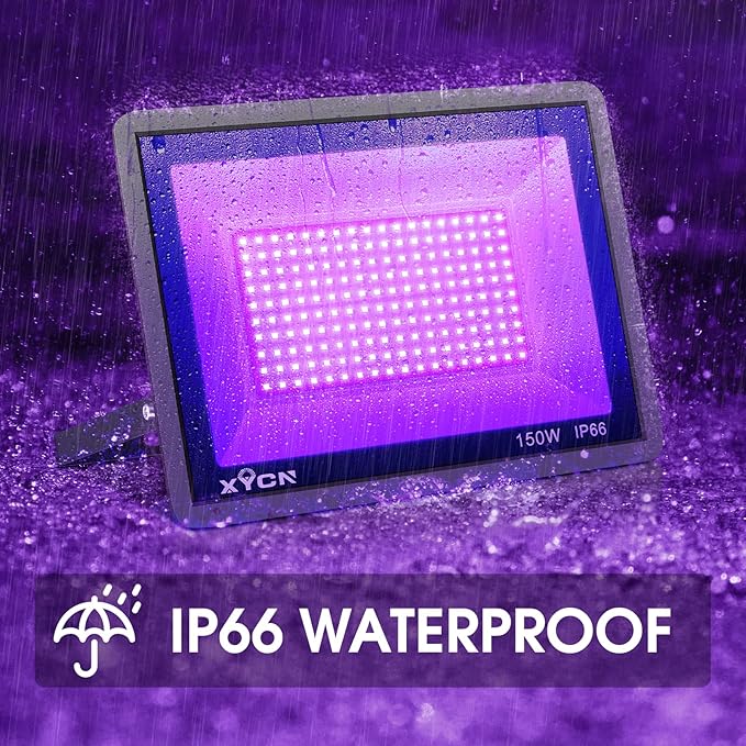 4 Pack 300W LED Black Flood Light, Outdoor with Plug and Switch, IP66 Waterproof Blacklight for Glow Party, Halloween, Fluorescent Poster, Body Paint, Aquarium