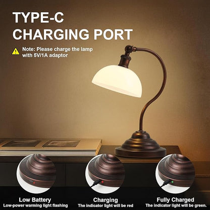 Cordless LED Table Lamp Set of Two, Swing Arm Desk Lamp, Rechargeable, Dimmable/3 Color/Memory Function, Modern Rechargeable Table Light for Living Room,Bedroom,Bedside, Oil Rubbed Bronze