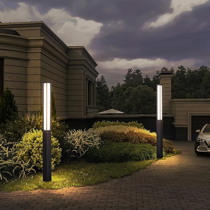 Outdoor Pathway Lights, 92 Inches Tall Bollard Light, 3000K Commercial Landscape Path Lighting, Mordern Led Bollards, IP65 Waterproof Pole Driveway Lights Wired for Sideway Garden Yard