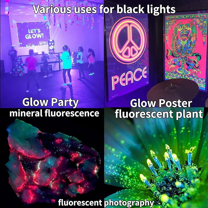 150W Black Lights for Glow Party Large Space,Blacklight(Luz Negra) with Plug and Switch 180°Metals Adjustable Bracket,IP66 Waterproof for Halloween, Birthday Party, Fluorescent Poster,Holiday.2 Pack