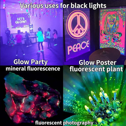150W Black Lights for Glow Party Large Space,Blacklight(Luz Negra) with Plug and Switch 180°Metals Adjustable Bracket,IP66 Waterproof for Halloween, Birthday Party, Fluorescent Poster,Holiday.2 Pack