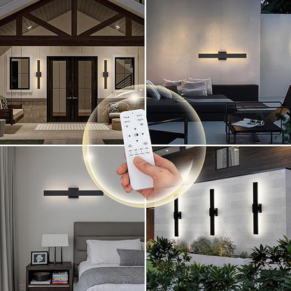 Modern Outdoor Wall Light 3CCT Dimmable LED Outdoor Sconce Lights with Remote Control(3000K 4000K 6000K), 27.2" Black Outside Light Fixtures for House Front Door Garage Porch & Patio