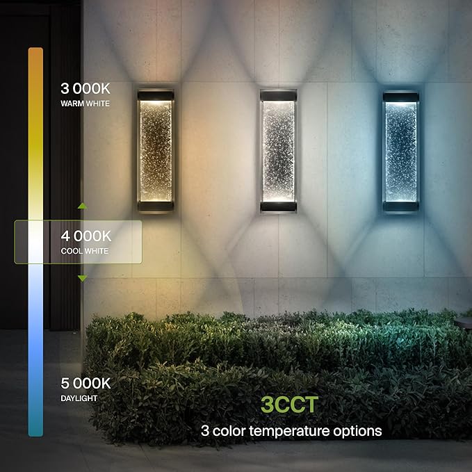 ASD LED 18" Bubble Glass Wall Light Fixture, Outdoor & Indoor Seeded Sconce | 3CCT, Waterproof, Dimmable, Up-Down Glow, ETL Listed | 22W 520LM 3000-5000K 100-277V | Exterior Porch Lighting | Black