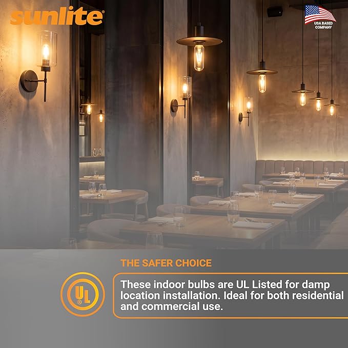 Sunlite LED Filament T10 Tubular Light Bulb, 6 Watts (60W Equivalent), 600 Lumens, Medium E26 Base, Dimmable, 128 mm, UL Listed, 2700K Soft White, 6 Pack