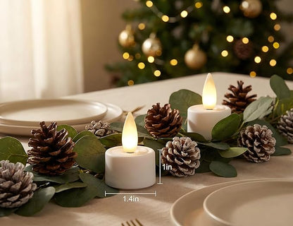 Rechargeable Flameless Tealights Candles with Remote Timer, 3D Moving Flame Real Wax Led Tealight Candles (Includes Remote Control, Charging Base, and USB Cable) (White, 1.4in)