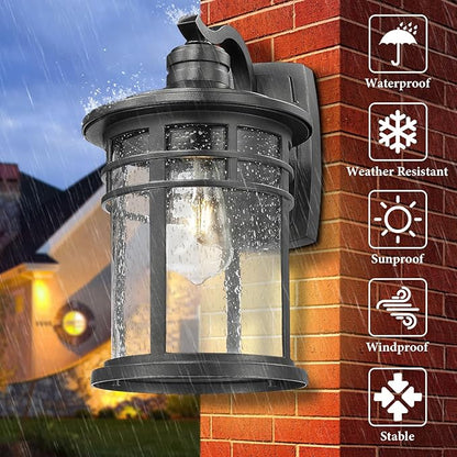 Darkaway 2 Pack Large Outdoor Porch Lights Wall Mount, 15inch Outdoor Light Fixtures Sconces Wall Lighting with Seeded Glass Exterior Lights for Patio Yard House Hallway Doorway Garage