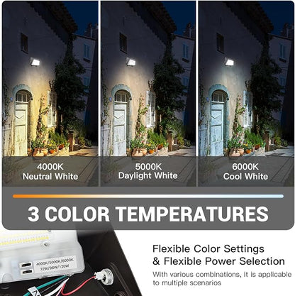 JTT LED Wall Pack Light with Dusk-to-Dawn Sensor 120W/96W/72W Selectable[Eqv.900W HPS/HID],18000LM 6000K/5000K/4000K Daylight WallPack Lights Outdoor LED for Parking Lot,Warehouse,House,Yard-2pack
