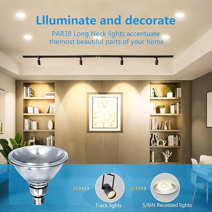 PAR38 Halogen Flood Light Bulbs 100W 120V, E26 Base, 2700K Warm White Light for Indoor and Outdoor 4Pack
