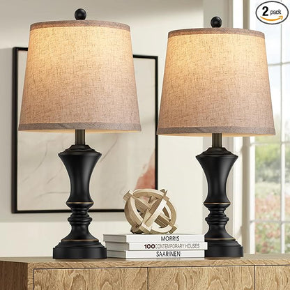 ROTTOGOON Retro Table Lamps Set of 2, Nightstand Lamp for Bedroom Vintage Rustic Table Lamps for Living Room Traditional Nightstand Bedside Lamps 22" (Black) Bulb NOT Included