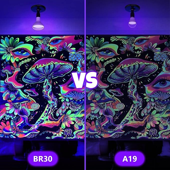 6 Pack Black Light Bulbs, Blacklight Bulb 120W Equivalent, E26 BR30 LED Black Light Bulb 385-400nm for Halloween Christmas Decorations, Body Paint, Glow in The Dark Party, Fluorescent Poster