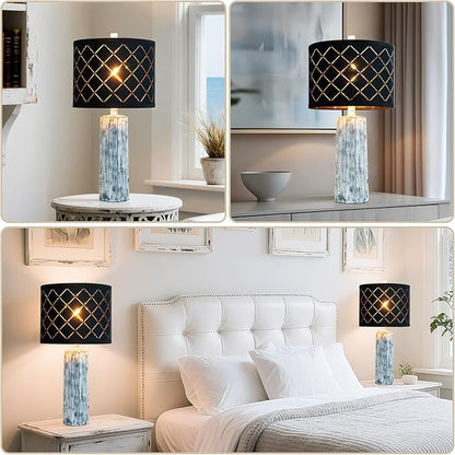 RORIANO 24'' Table Lamps Set of 2 for Bedroom Living Room, Traditional Resin Farmhouse Vintage Nightstand Bedside Lamps, 2 Bulbs Included (Wash Blue)