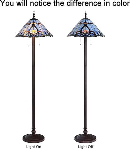 Bieye L10687 Baroque Tiffany Style Stained Glass Floor Lamp for Living Room Home Decoration, 3-Lights, 18" W x 63" H