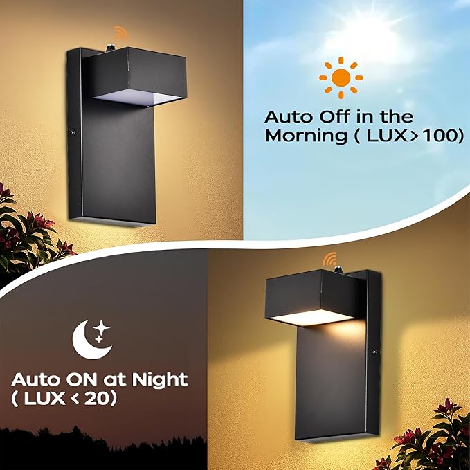 Alighting Outdoor Wall Light Fixtures with Dusk to Dawn Sensor, Modern Black LED Porch Lights Outdoor, 3000K Warm White Waterproof Wall Sconce for House, Garage, Patio, Entryway