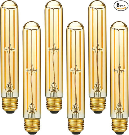 LiteHistory E26 LED Bulb Dimmable 6W led Bulb Equal 60 Watt Light Bulb Warm White 2200K Amber Edison Bulb AC120V 450lm T10 led Bulb for Rustic Pendant,Industrial Wall sconces E26 Light Bulbs 6Pack