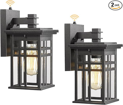 Dusk to Dawn Sensor Outdoor Wall Sconces - HWH Exterior Wall Mount Light Fixture Matte Black, 2-Pack Porch Lights for Garage, Doorway, Balcony, Garden, 5HD27B-PC-2PK BK