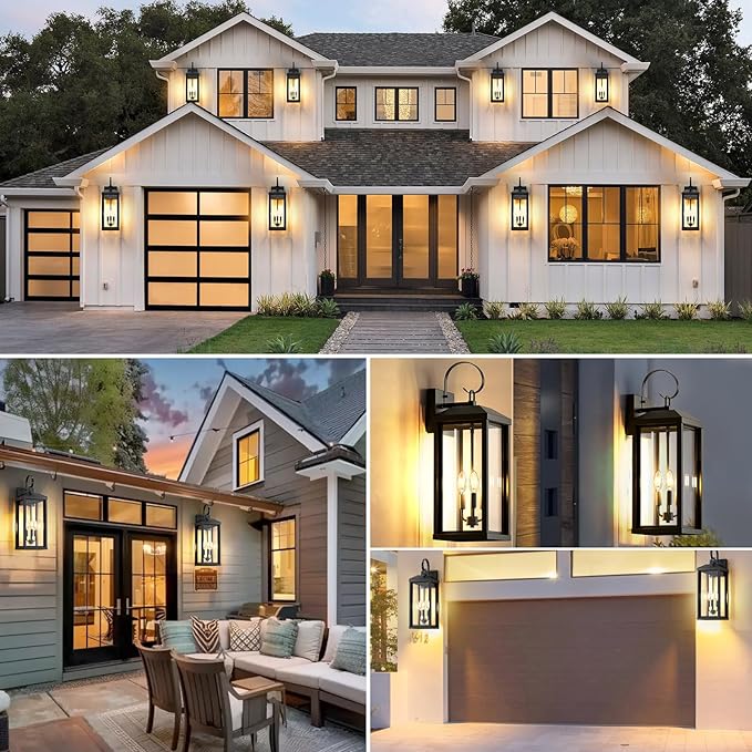 24Inch Extra Large Outdoor Wall Light 3-Light, Waterproof Black Exterior Lighting Fixtures Outdoor Porch Lighting Wall Mount, Modern Exterior Wall Sconce Outside Coach Light for Garage House, 1Pack