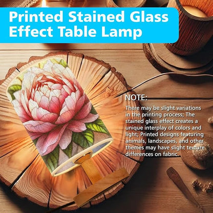 Peony Table Lamp LED 3-Color Pressed Bedside, Peony Shade Lamp with Wood Base for Bedroom Living Room Desk Office TL01