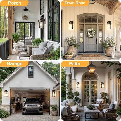 Dusk to Dawn Outdoor Wall Lights Fixture with Photocell Sensor, Modern Geometric Industrial Coffee-Bronze Exterior Wall Sconce, Waterproof Anti-Rust Porch Light for House Patio Entryway Garage(2 Pack)