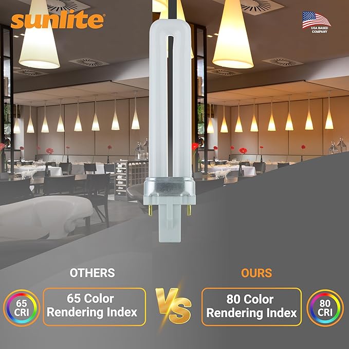Sunlite Compact Fluorescent PL 2-Pin Single U-Shaped Twin Tube, 9 Watts, 120 Volts, 530 Lumens, 2700K Soft White, 2-Pin G23 Base, 10 Pack