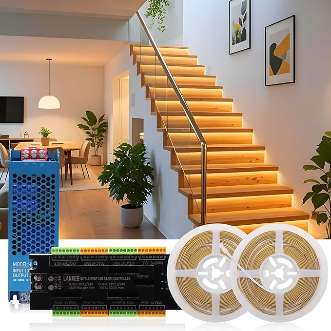 Intelligent 12-Step Motion Sensor Stair Light for Indoor, 40 inches Long Cuttable Motion Lights for Stairs (12 Stairs,3000K)