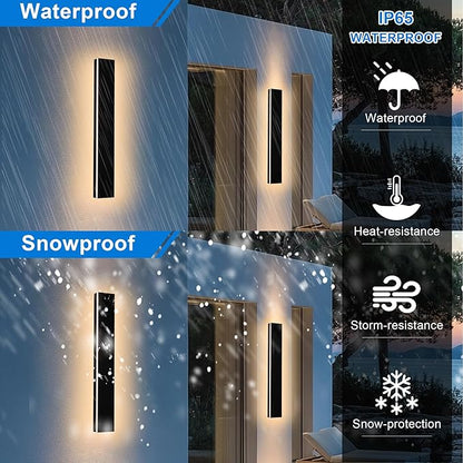 2 Pack 32in Modern LED Outdoor Wall Light, Dimmable 3000K-6000K 5CCT Strip Linear Exterior Wall Sconce Waterproof Ip65 Black 24W LED Long Outdoor Garage Lights Outside Lights for House