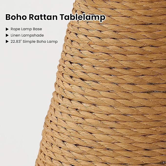 KAISITE Rattan Lamp Boho Table Lamp - 2Pack Large Bedside Table Lamps for Bedroom Rustic Handmade Woven Lamp Nightstand Lamps with Pull Chain for End Table, Living Room, Farmhouse - E26 Socket