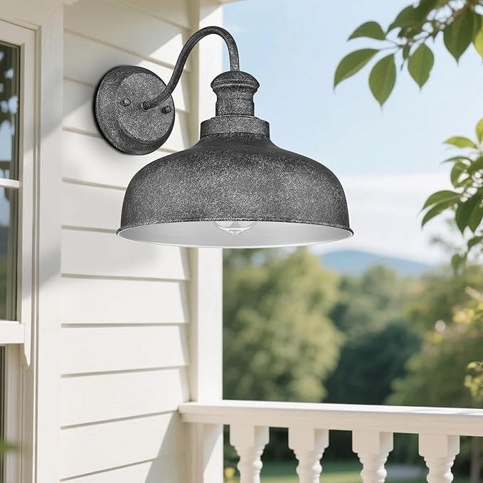 Outdoor Farmhouse Barn Light, Outside Wall Sconce, Weather Resistant Anti-Rust Farmhouse Exterior Wall Light, Outdoor Lantern Lamp for Porch, Garage, Patio, Entryway (Antique Black, 3 Pack)