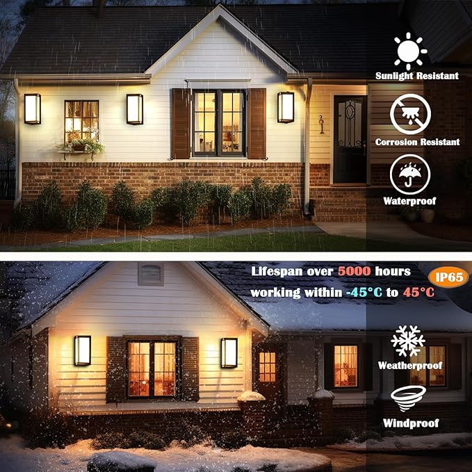 Black Modern Wall Mount Lights, IP65 Aluminum Outdoor Porch Light, 12W 3000K-6000K, 2 Pack Exterior Wall Sconces for House, Backyard, Hallway