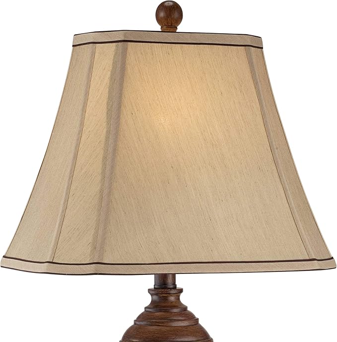 Regency Hill Carved 28 1/2" Tall Urn Traditional End Table Lamps Set of 2 Two-Tone Brown Finish Beige Shade Living Room Bedroom Bedside Nightstand House Office Home Kitchen Entryway Console Family
