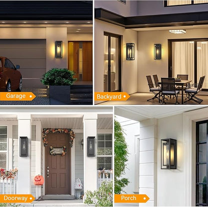 15in Dusk to Dawn Outdoor Wall Sconce-Black Modern Exterior Lighting Fixture Waterproof Porch Lights Large Outside Lantern Wall Mounted for Coach Doorway Patio E26 Base
