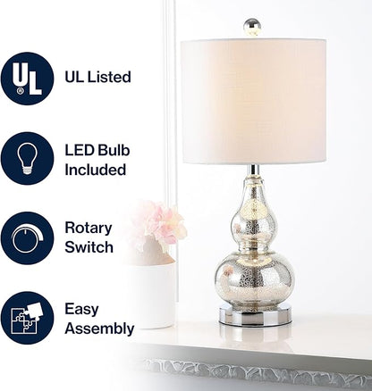 JONATHAN Y JYL1028C Anya 20.5" Mini Glass LED Table Lamp, Transitional, Glam, Midcentury, Modern, Elegant, Office & Living Room, Silver
