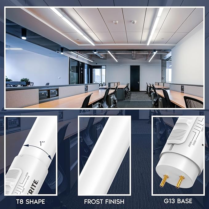 LUXRITE 4FT LED Tube Light, T8, 12W/15W/18W, 5CCT 3000K-6500K, 1620/1950/2250LM, 220°, Ballast Compatible or Bypass, Single/Double End, Fluorescent Replacement Damp Rated UL and DLC Listed (30 Pack)