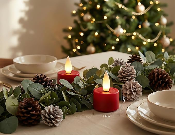 Rechargeable Flameless Candle with Remote Timer, 3D Moving Flame Real Wax Led Candles (Includes Remote Control, Charging Base, and USB Cable) (Red, 1.4in)