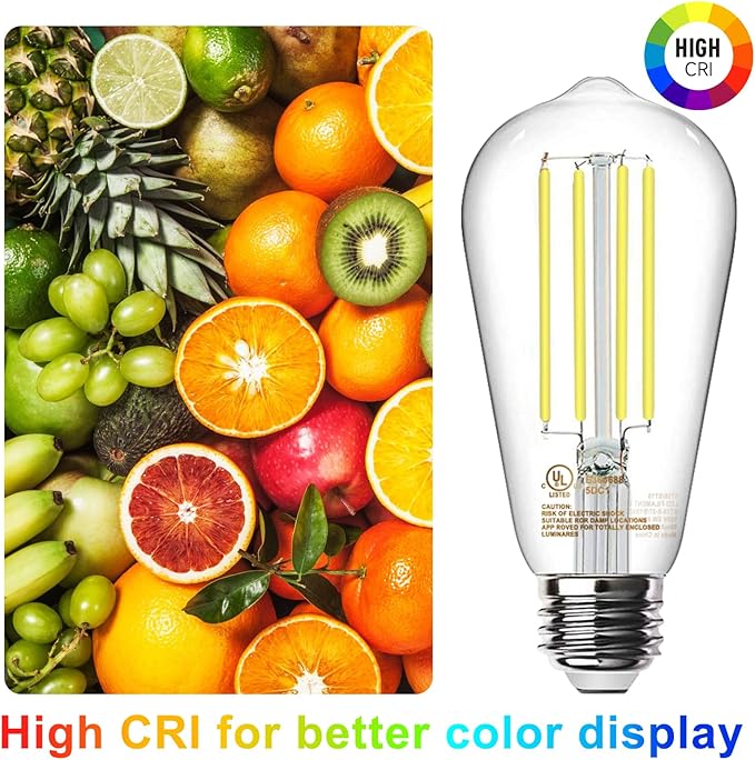TJOY 100 Pack Vintage Edison LED Light Bulbs, Dimmable, 60W Equivalent, E26 Medium Base, 5000K Daylight, ST58, 8W, 800LM, Ultra-Bright, 80+CRI, Antique Decorative Filament, Clear Glass