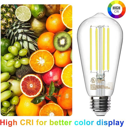 TJOY 50 Pack Vintage Edison LED Light Bulbs, Dimmable, 60W Equivalent, E26 Medium Base, 5000K Daylight, ST58, 8W, 800LM, Ultra-Bright, 80+CRI, Antique Decorative Filament, Clear Glass