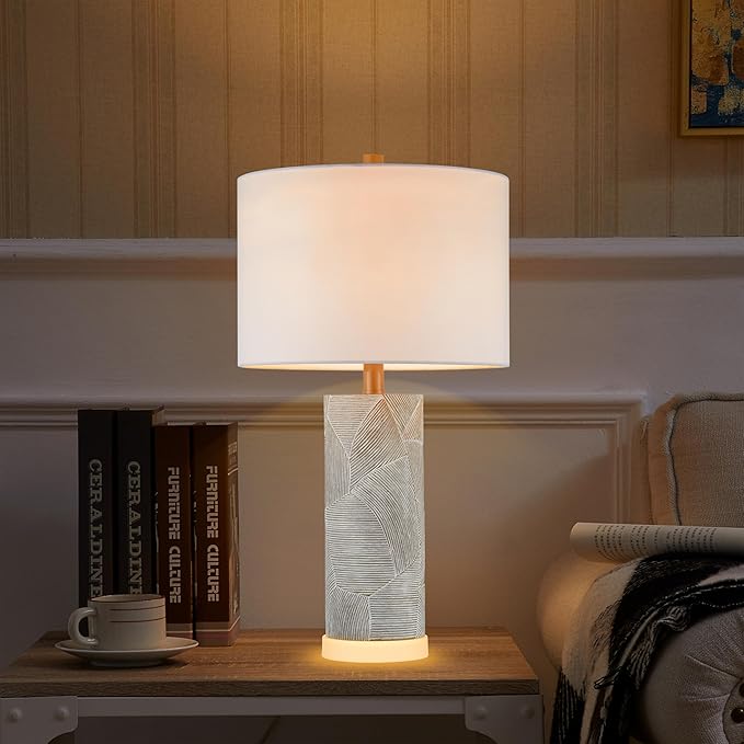 Kyrid Farmhouse Table Lamps Set of 2 – 23.25″ Rustic Gray Bedside Lamps, Living Room Bedroom Décor(Bulbs Included)