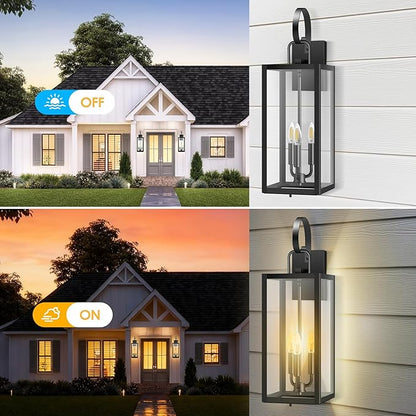 25'' Extra Large Exterior Lighting Fixtures with Closed Bottom, 2-Pack Waterproof Anti Rust Modern Front Porch Light, Outdoor Sconce Lights with E12 Socket, for Big House Garage Supermarket Factory