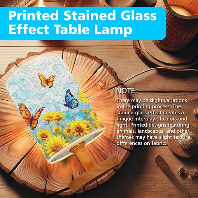 Butterfly Table Lamp LED 3-Color Pressed Bedside, Butterfly Shade Lamp with Wood Base for Bedroom Living Room Desk Office TL01