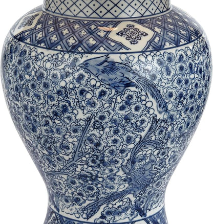 Barnes and Ivy Shonna Garden Bird 27" Tall Jar Traditional Table Lamps Set of 2 Blue Porcelain White Shade Living Room Bedroom Bedside Nightstand House Office Home Kitchen Entryway Console
