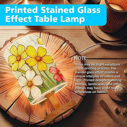 Primrose Flowers Table Lamp LED 3-Color Pressed Bedside, Primrose Flowers Shade Lamp with Wood Base for Bedroom Living Room Desk Office