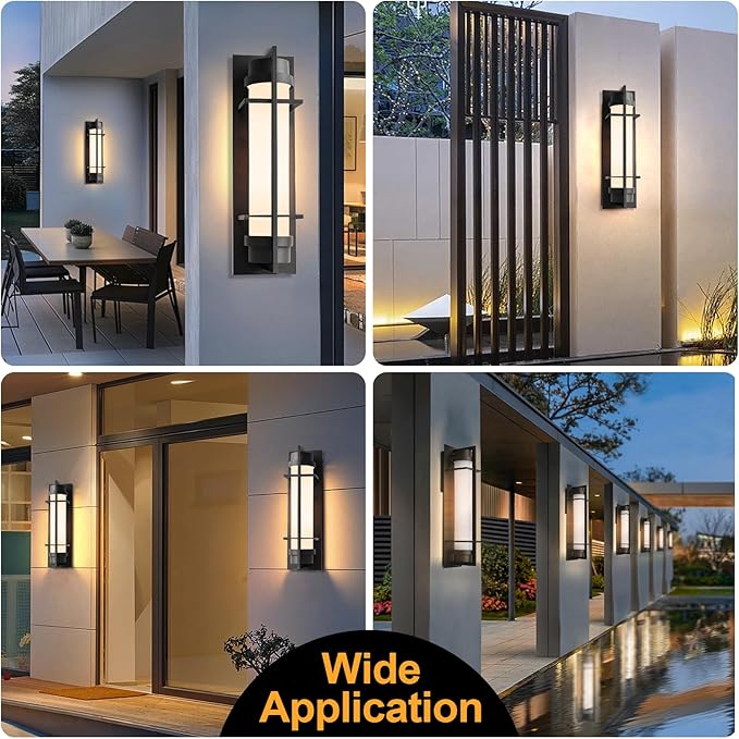 ALVIME Modern Large Outdoor Sconces, 20" H Matte Black Exterior Lighting Fixtures, Waterproof Outdoor Wall Light, Outside Sconce Lights for House, Entryway, Garage, E26 Base&Etched Opal Glass