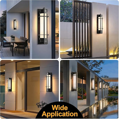 ALVIME Modern Large Outdoor Sconces, 20" H Matte Black Exterior Lighting Fixtures, Waterproof Outdoor Wall Light, Outside Sconce Lights for House, Entryway, Garage, E26 Base&Etched Opal Glass