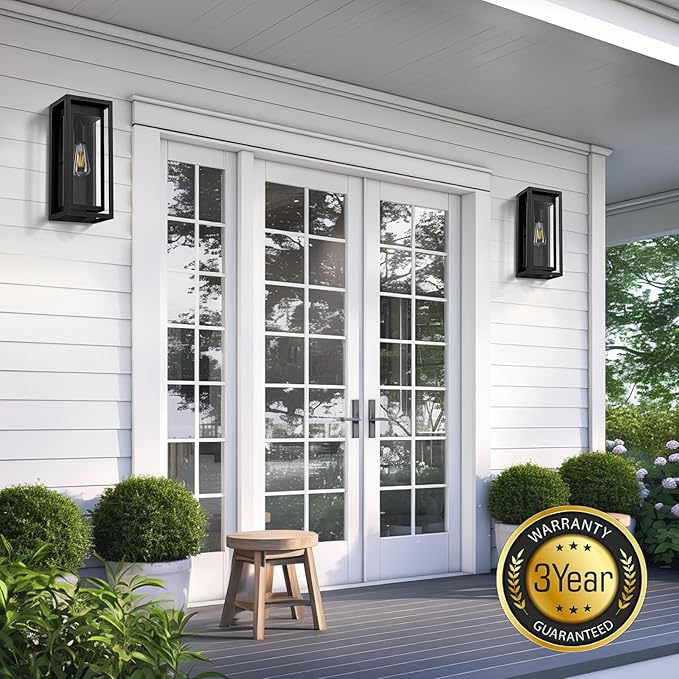 15" Large Outdoor Light Fixture Wall Mount, Matte Black Outdoor Sconce Lights, Modern Waterproof Exterior Porch Lights with Clear Glass Shade for Front Door, Garage, 1 Pack