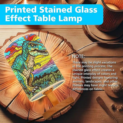 Dinosaur Table Lamp LED 3-Color Pressed Bedside, Dinosaur Shade Lamp with Wood Base for Bedroom Living Room Desk Office TL01