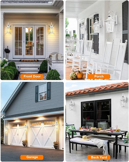 VIANIS Motion Sensor Exterior Light Fixture, Dusk to Dawn Outdoor Wall Lighting, 2 Pcs White Modern Front Porch Light for House, 100% Anti-Rust Aluminum Outside Wall Sconce for Garage, Entryway