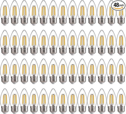 FLSNT LED Candelabra Light Bulbs 60W Equivalent E26 Base, Dimmable B11 LED Chandelier Light Bulbs, 2700K Soft White, 48 Pack UL,CA65 Listed.